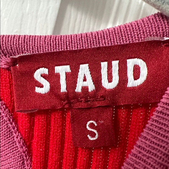 Staud Red Ribbed Knit Open Back Maxi Dress Long Sleeve Size S - Picture 2 of 7